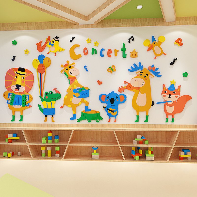 Animal concert stickers 3D acrylic DIY Wall Stickers creative cartoon decoration kindergarten kids bedroom stickers