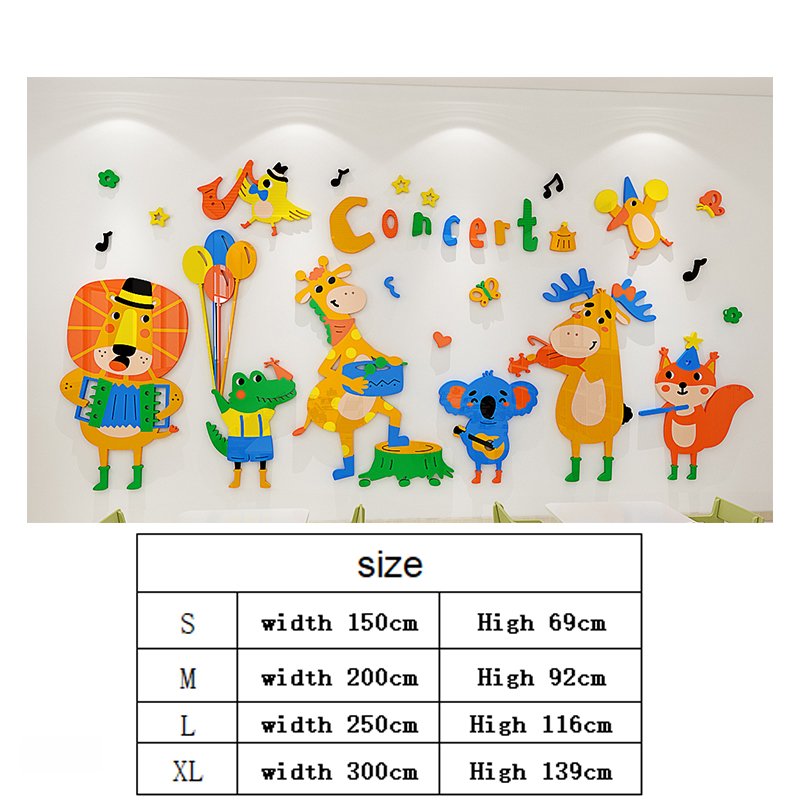 Animal concert stickers 3D acrylic DIY Wall Stickers creative cartoon decoration kindergarten kids bedroom stickers
