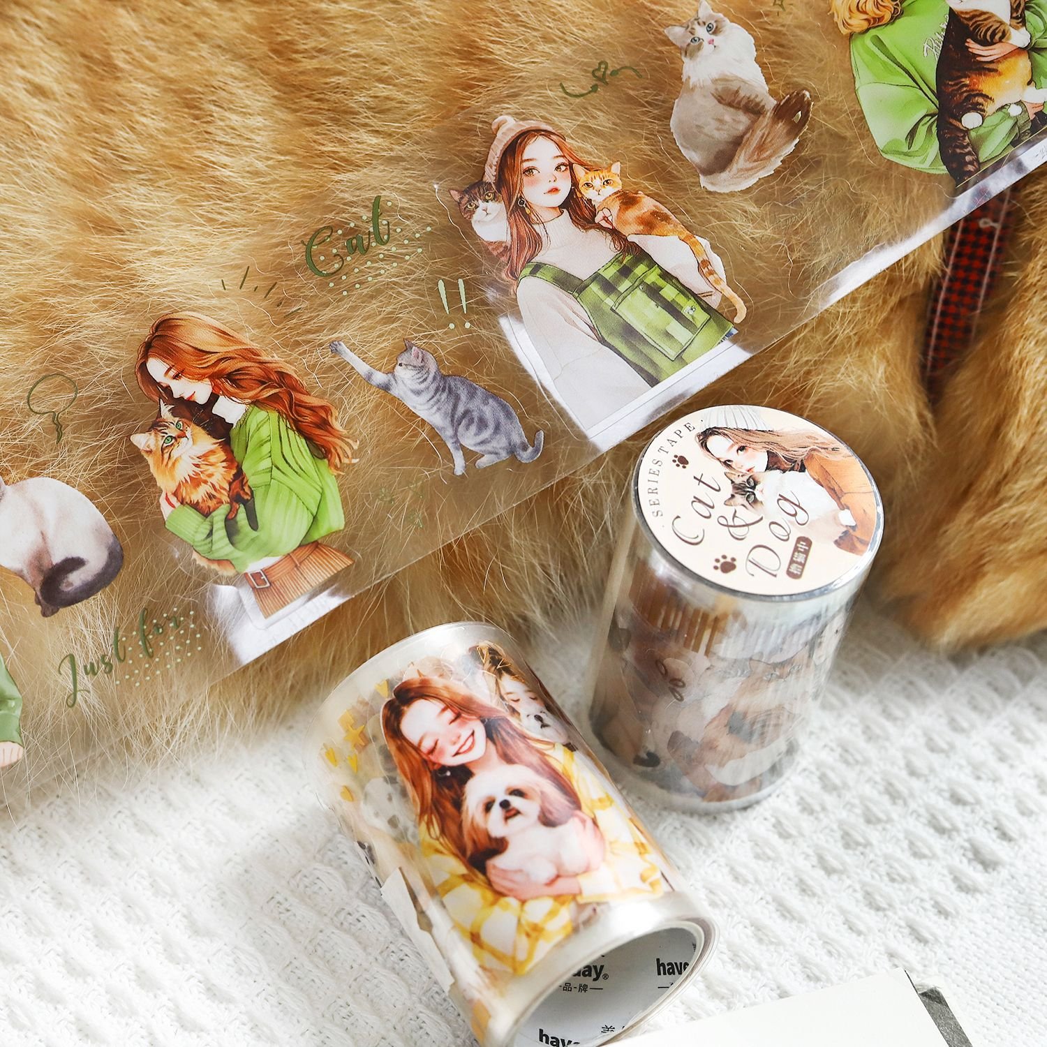 2M/Roll PET Tape Kitten & Puppy Series Cat & Dog Theme Handbook DIY Recycled Stickers
