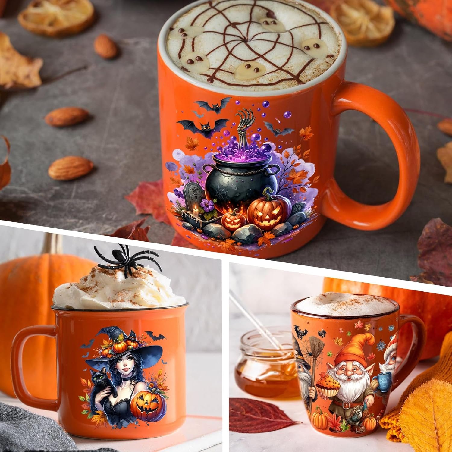 Halloween style UV DTF Cup Wrap for 16OZ Glass Cups Pumpkin Witch Werewolf Skull Decals Rub on Transfer Stickers for Tumblers