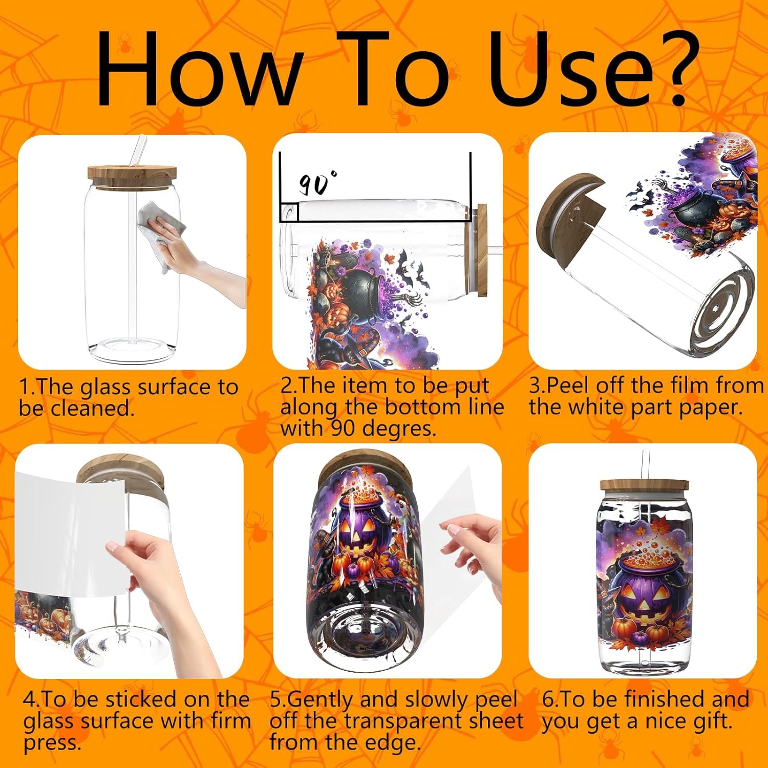 Halloween style UV DTF Cup Wrap for 16OZ Glass Cups Pumpkin Witch Werewolf Skull Decals Rub on Transfer Stickers for Tumblers