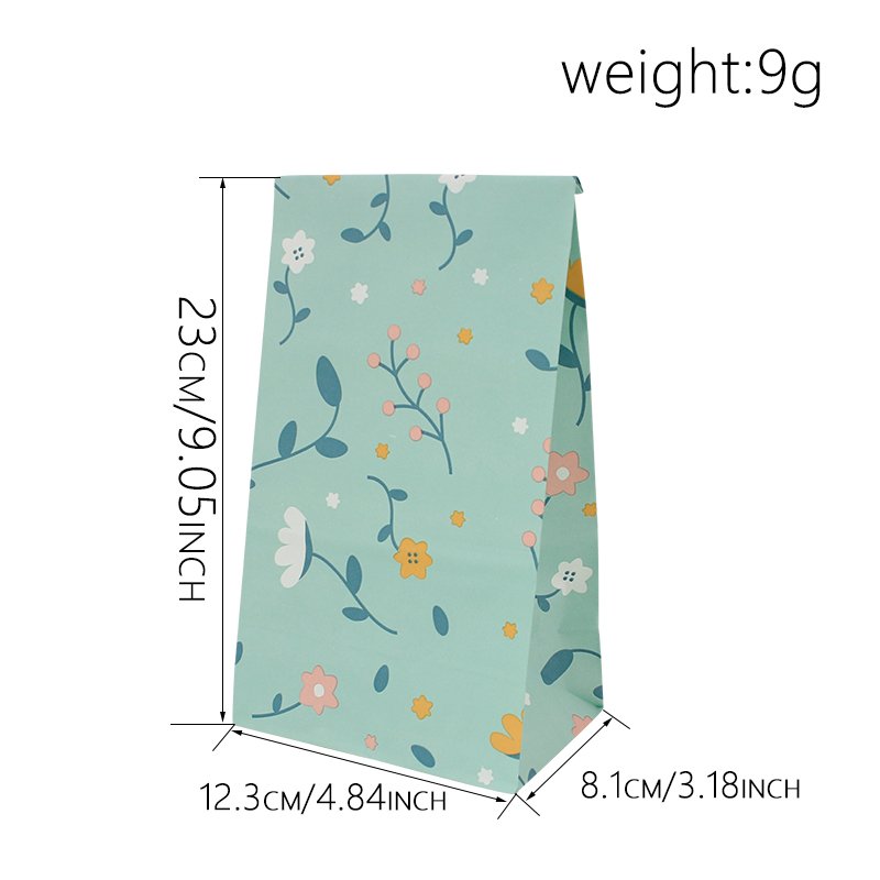 Plant Pattern Gift Favor Paper Bags for Candy Cookie Bakery Kraft Paper Packaging Sweet Bags with Stickers For Wedding Birthday