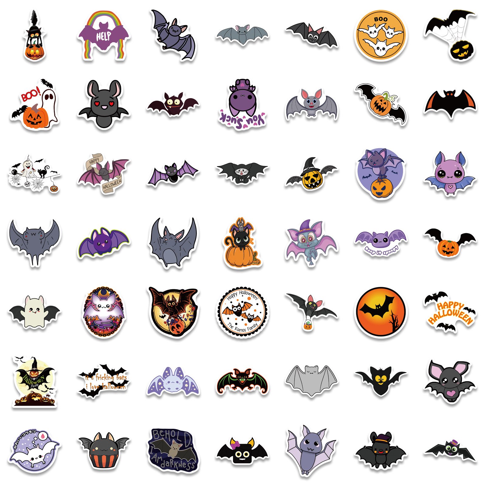 100Pcs Halloween Bat Ghost Stickers For Luggage Laptop Skateboard Book Notebook DIY Crafts Fashion Vinyl Decals