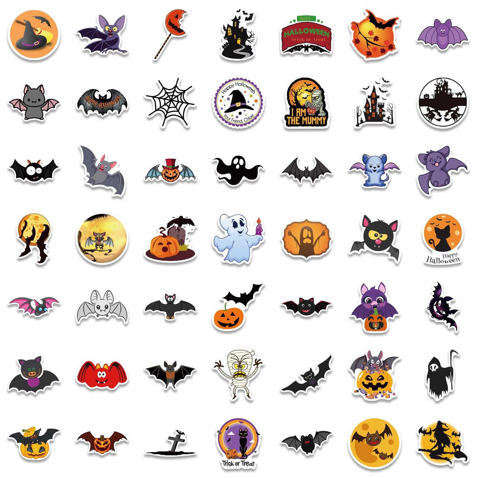 100Pcs Halloween Bat Ghost Stickers For Luggage Laptop Skateboard Book Notebook DIY Crafts Fashion Vinyl Decals