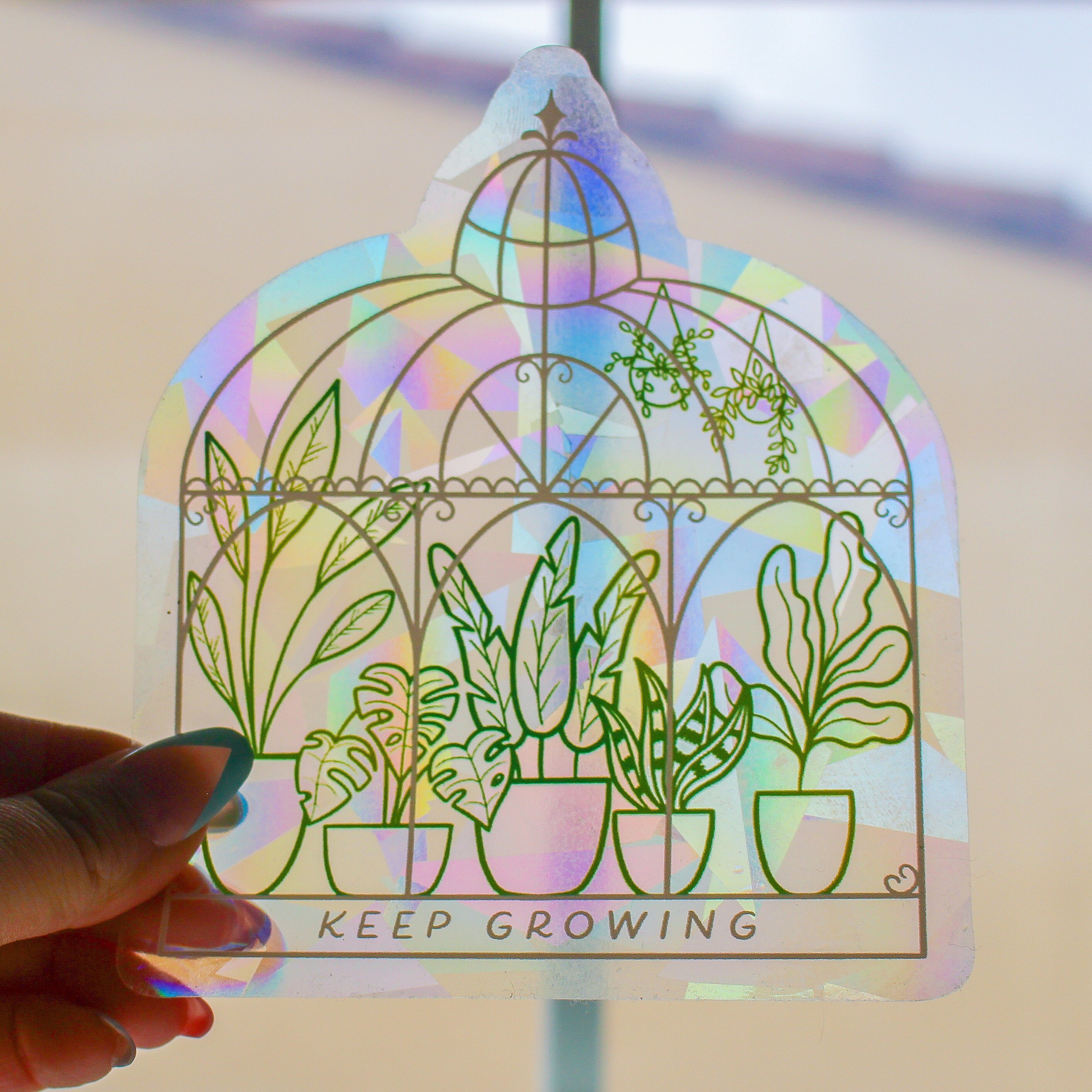 Keep Growing Greenhouse Suncatcher Window Decal Rainbow Maker Prism Plant Lover Gift Suncatcher Sticker
