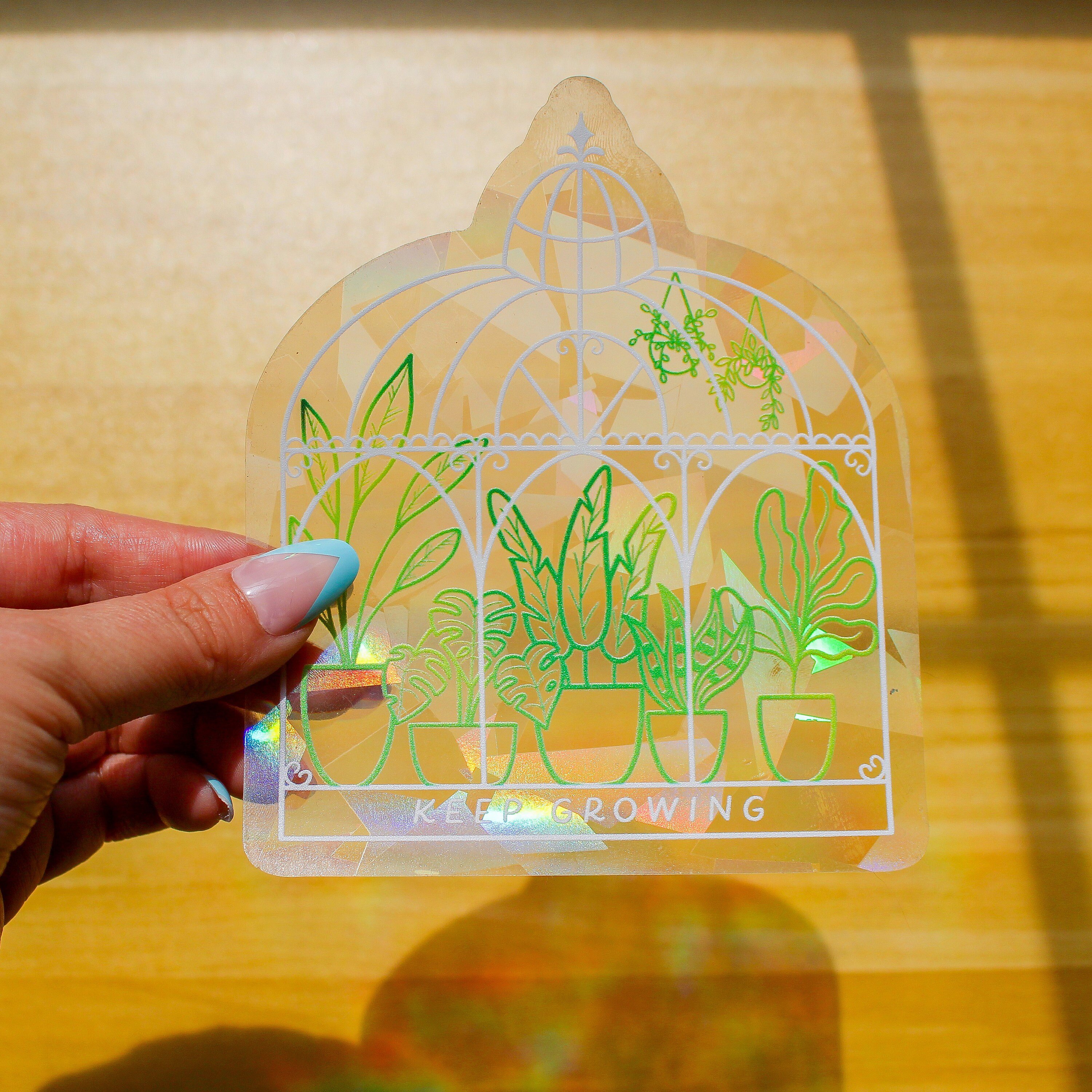 Keep Growing Greenhouse Suncatcher Window Decal Rainbow Maker Prism Plant Lover Gift Suncatcher Sticker