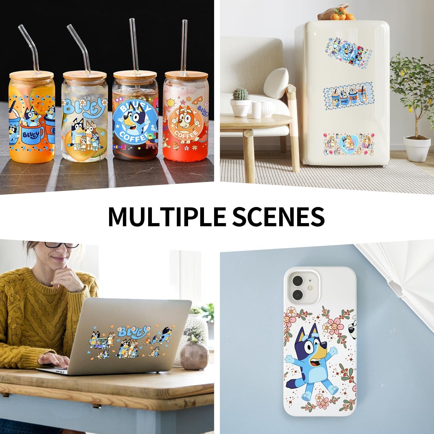 Blue Dog UV DTF Cup Wrap for 16oz Cup Cute Cartoon Wrap Transfer Stickers for Cup Tumbler Waterproof Decal for Glass Bottle