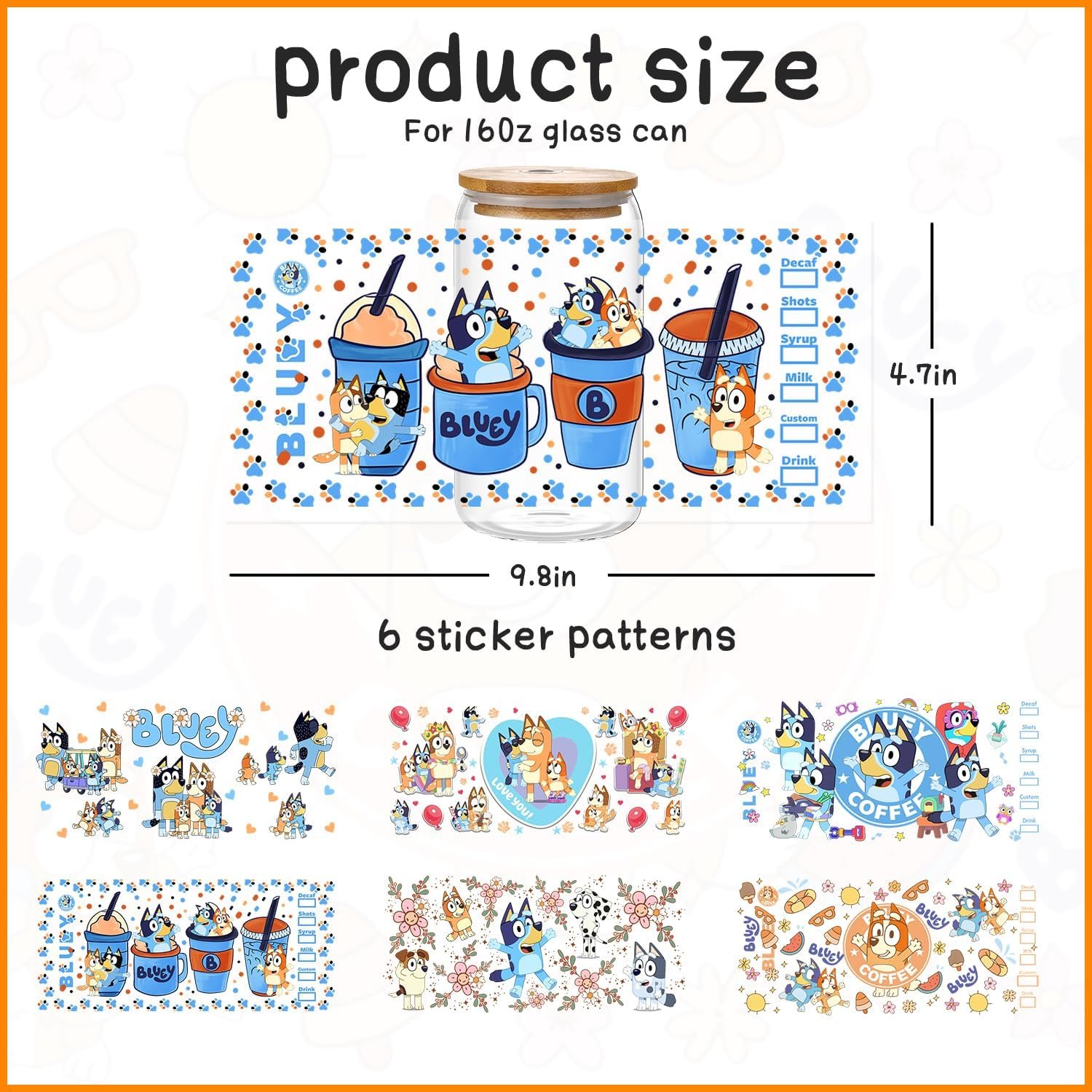 Blue Dog UV DTF Cup Wrap for 16oz Cup Cute Cartoon Wrap Transfer Stickers for Cup Tumbler Waterproof Decal for Glass Bottle