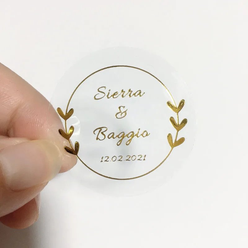 Customized transparent gold waterproof sticker decal text name picture photo wedding label sticker packaging personalized DIY