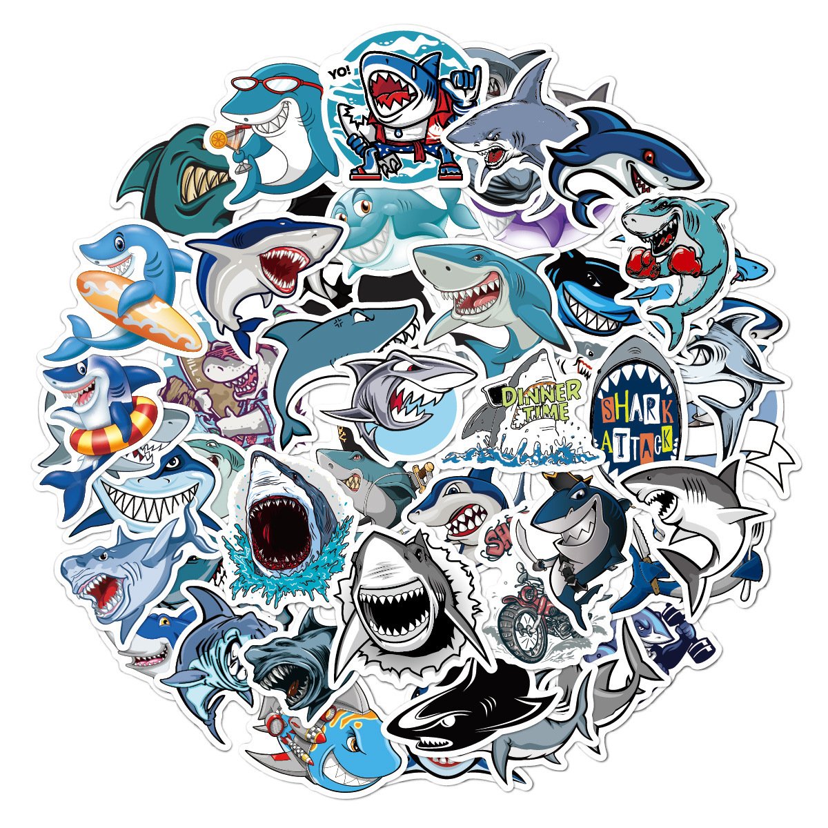 100 Pcs Higher Quality Waterproof Die Cut Cute Shark Sticker Vinyl Scrapbook Cartoon Stickers For Kids Note