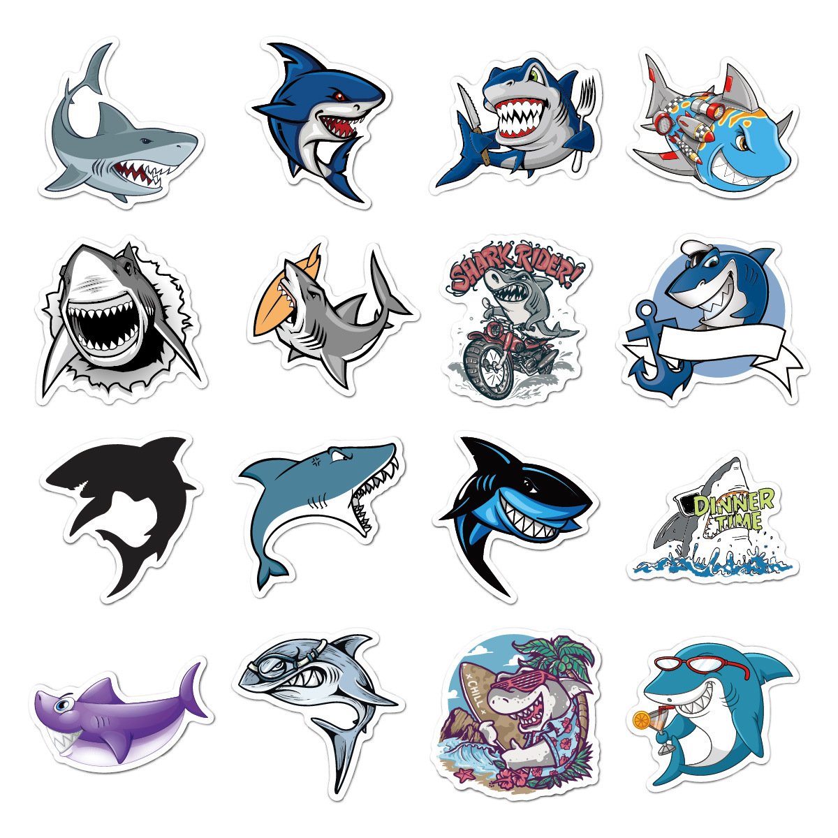 100 Pcs Higher Quality Waterproof Die Cut Cute Shark Sticker Vinyl Scrapbook Cartoon Stickers For Kids Note