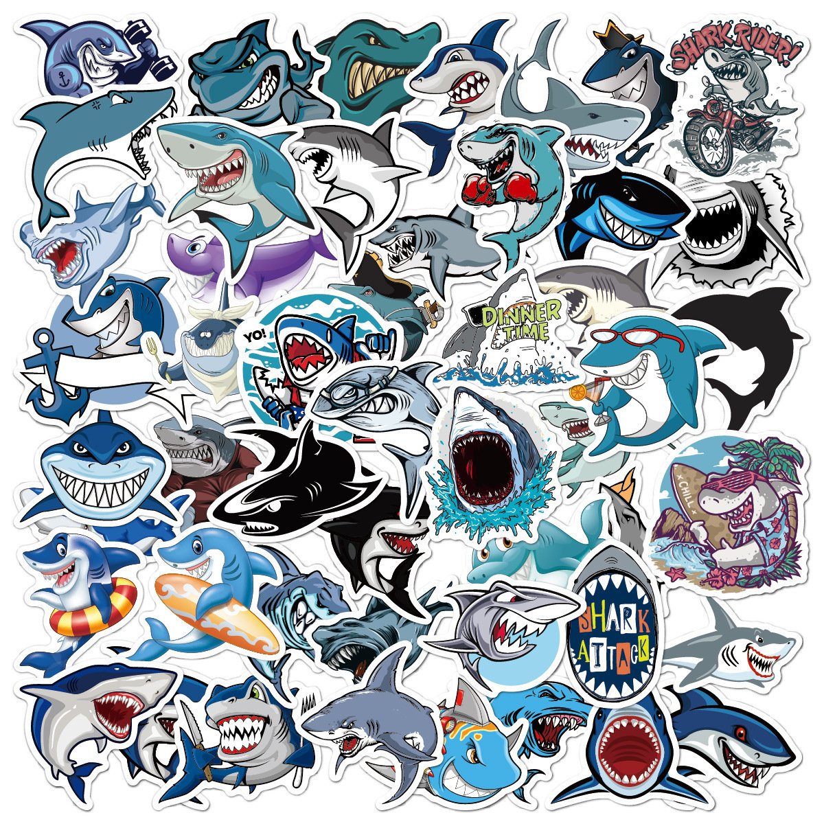 100 Pcs Higher Quality Waterproof Die Cut Cute Shark Sticker Vinyl Scrapbook Cartoon Stickers For Kids Note