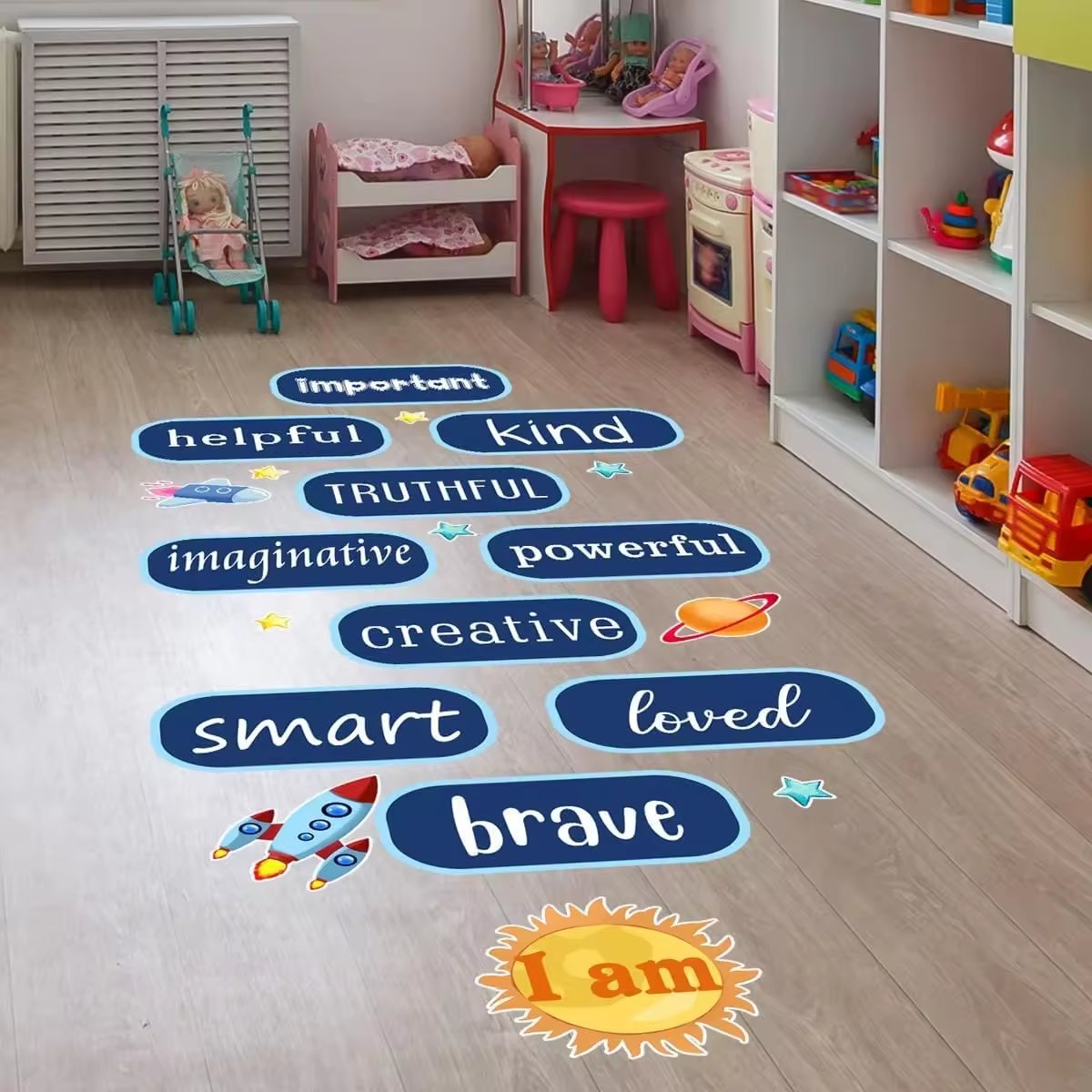 Promotion bedroom kindergarten mall children's game stickers custom size die cut floor sticker anti-slip Vinyl Decal Sticker