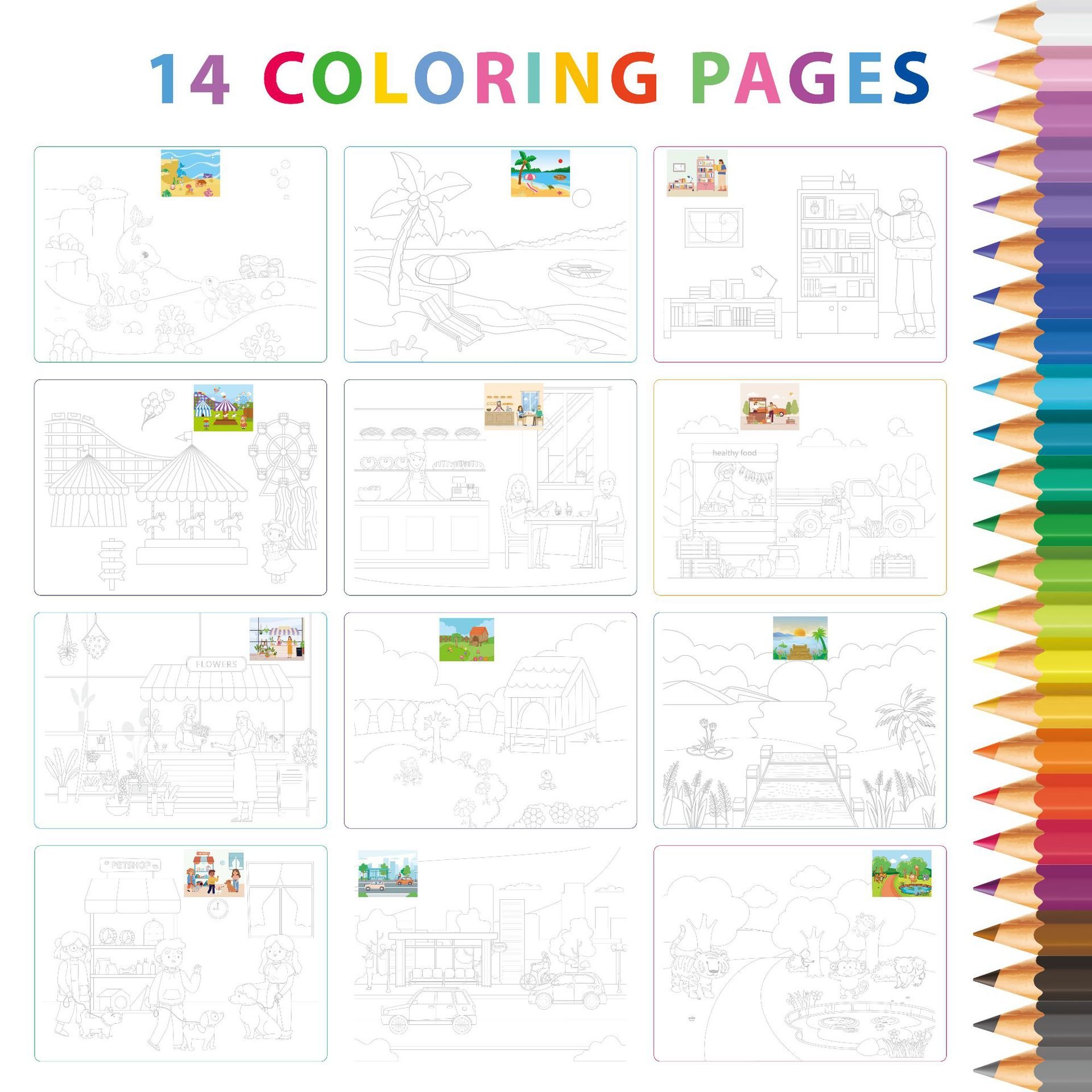 custom Sticker Books for Kids 14 pages scratch and Coloring book with Scenes Fun Coloring Activity Book for Boys& girls