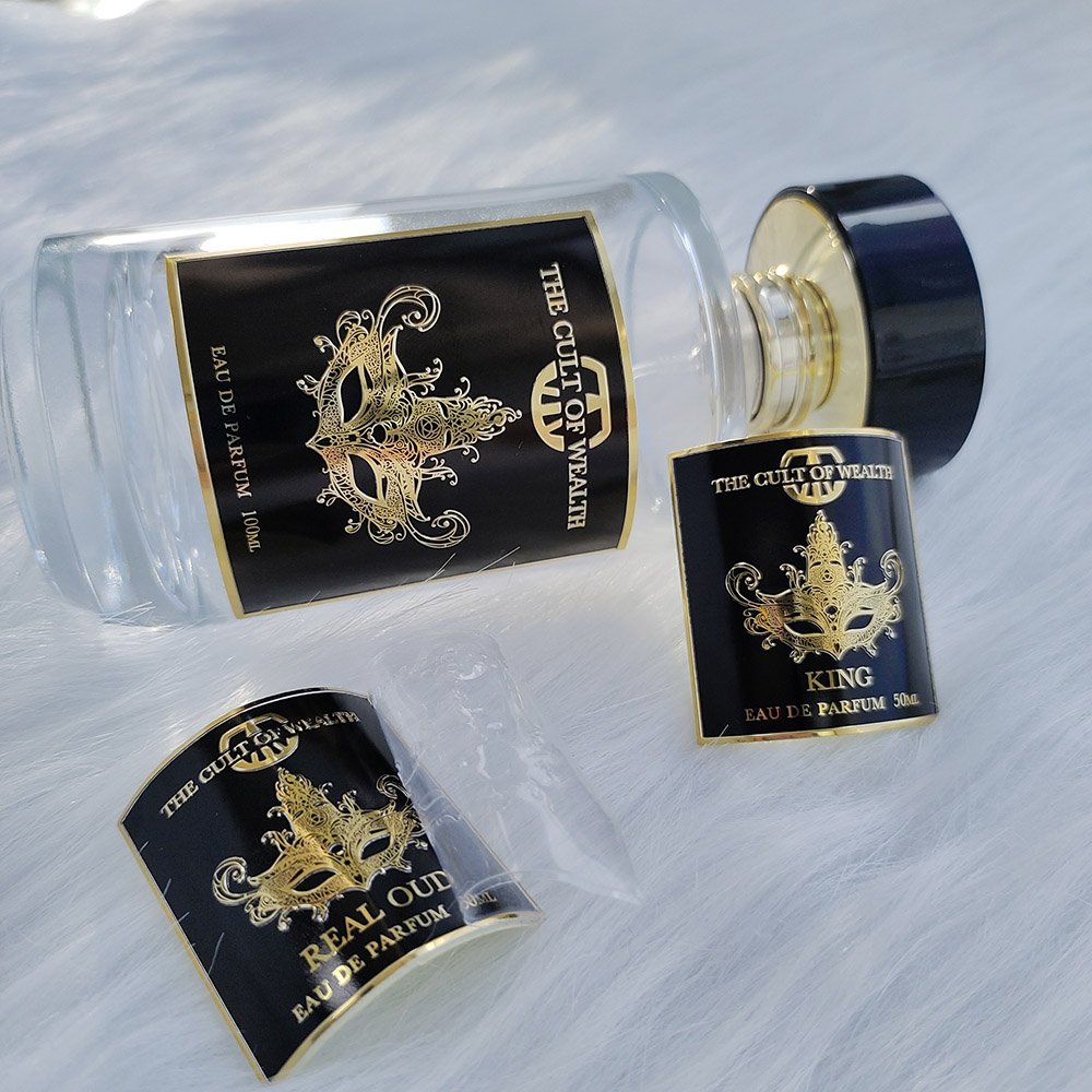 2024 Hot Selling Perfume Sticker Design Metal Embossed Aluminum Label Maker Scented Glass Bottle/ Candle jar Stickers