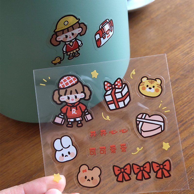 Waterproof PVC Material Self Adhesive transparent Sticker Custom Vinyl clear Sticker Kiss Cut cartoon Sticker