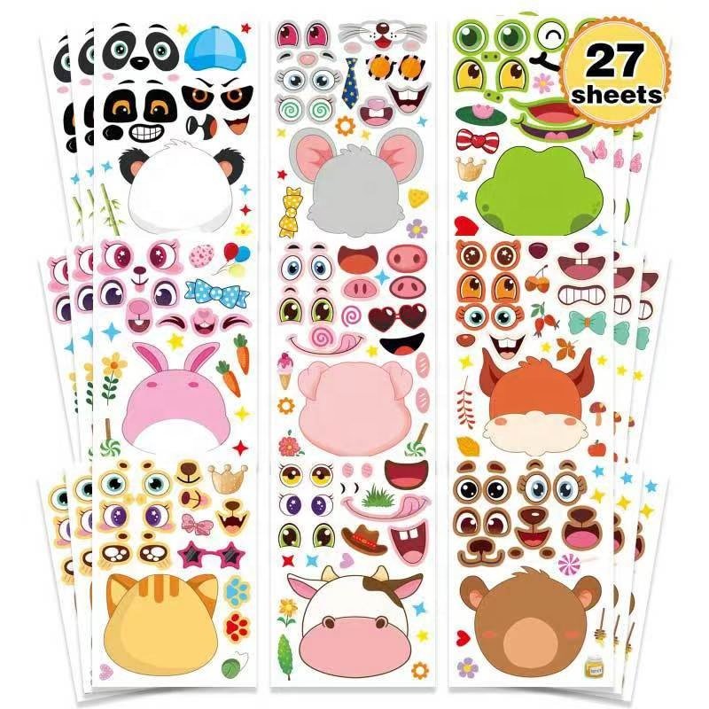 Amazon 27/sheets children's fun DIY animal face change waterproof stickers toy Make a Face Sticker Sheets animal for Kids