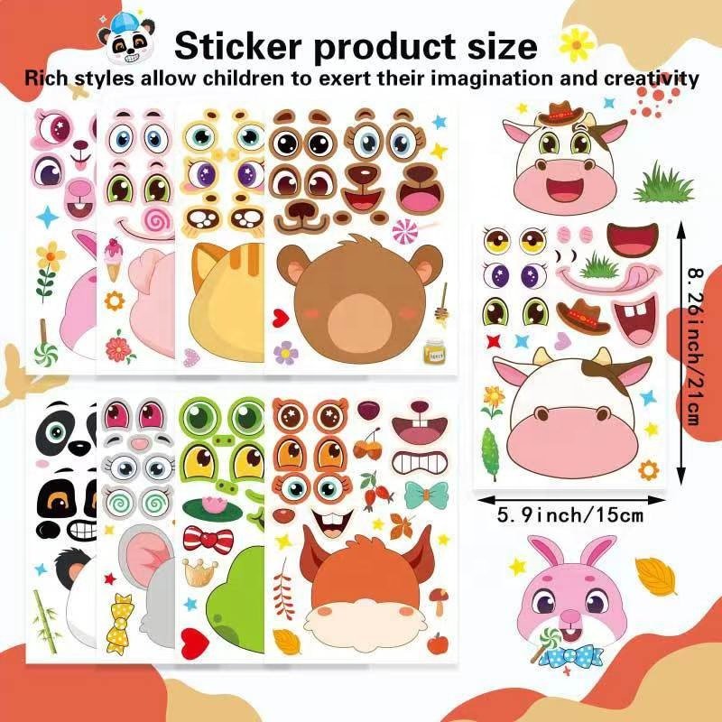 Amazon 27/sheets children's fun DIY animal face change waterproof stickers toy Make a Face Sticker Sheets animal for Kids