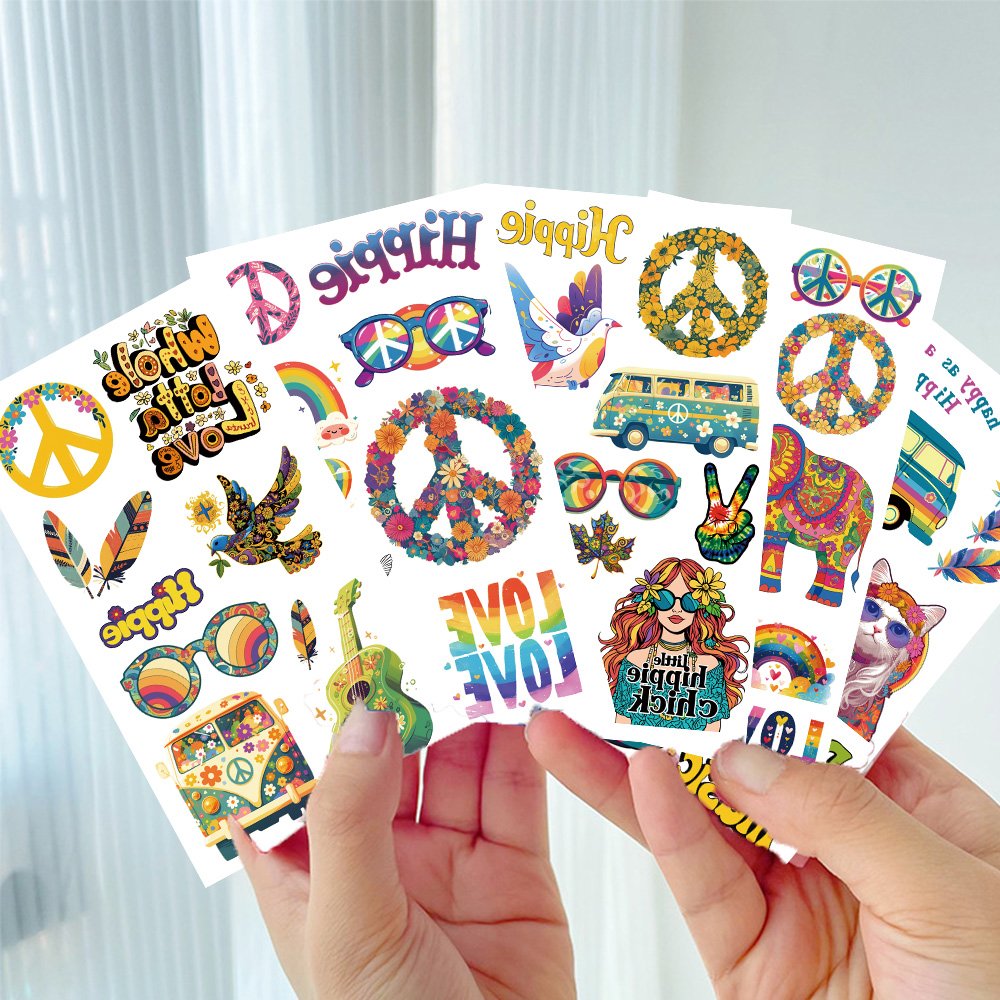 10 Sheets hippie Rock and roll Waterproof Temporary Tattoo Stickers finger face Tatoo Kids and Youth Adult Party Favors Gifts