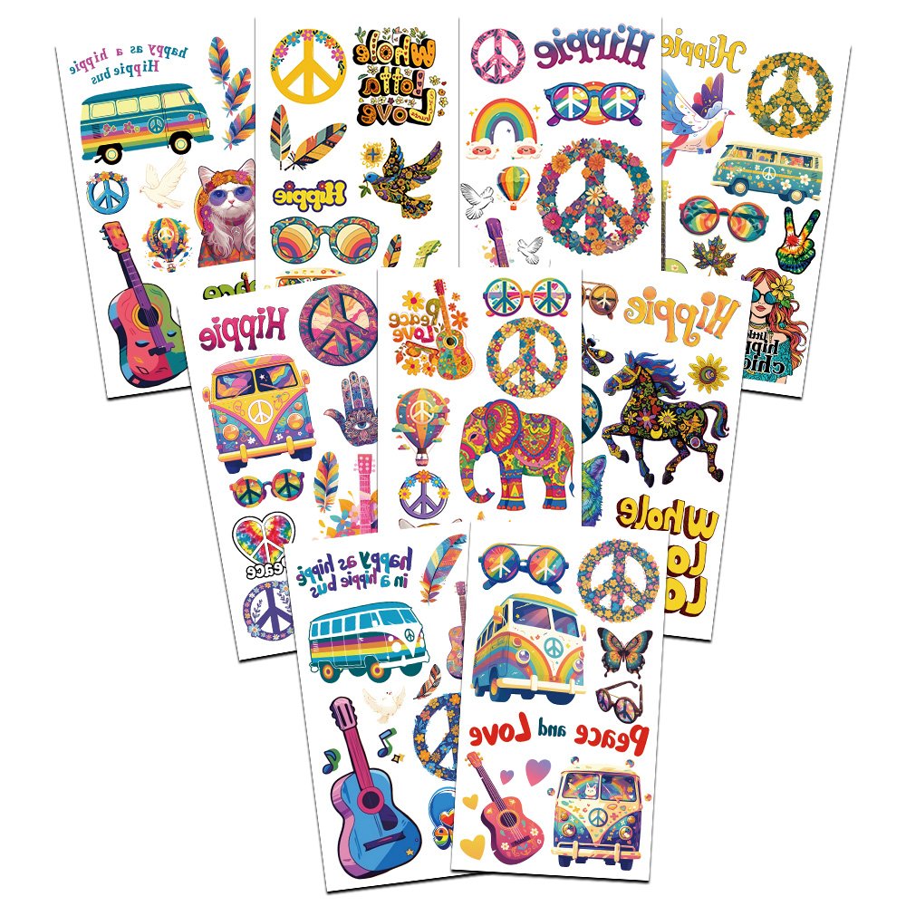 10 Sheets hippie Rock and roll Waterproof Temporary Tattoo Stickers finger face Tatoo Kids and Youth Adult Party Favors Gifts