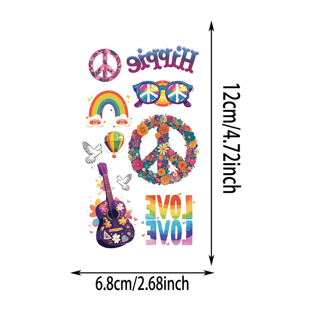 10 Sheets hippie Rock and roll Waterproof Temporary Tattoo Stickers finger face Tatoo Kids and Youth Adult Party Favors Gifts