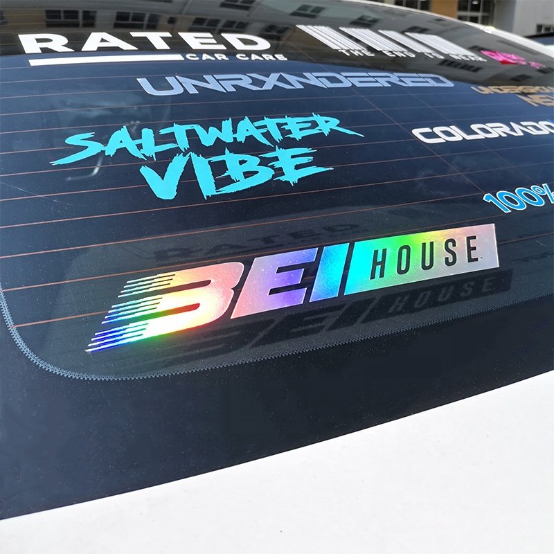 Customized Designs Glitter Logo Stickers Transfer Vinyl Motorcycle Decals Waterproof Holographic Car Stickers for Car Decoration