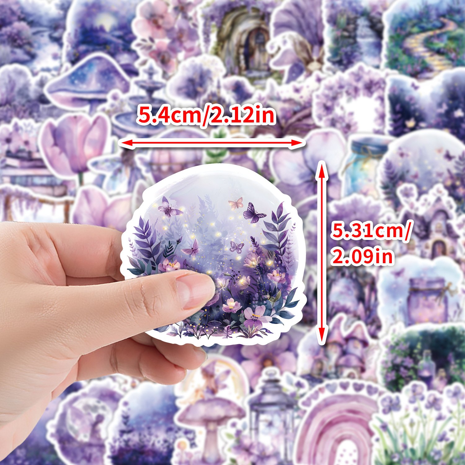 50PCS Purple dreamlike fairy tale butterfly mushroom garden flower sticker