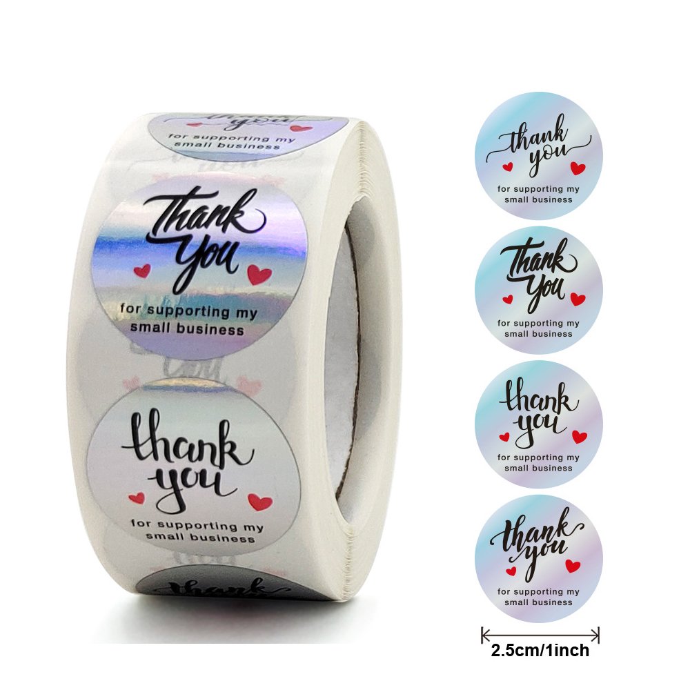 Custom Thank You Laser Printed Adhesive Label Roll Sticker Vinyl Waterproof UV Resistant Sticker Die Cut Sticker Roll