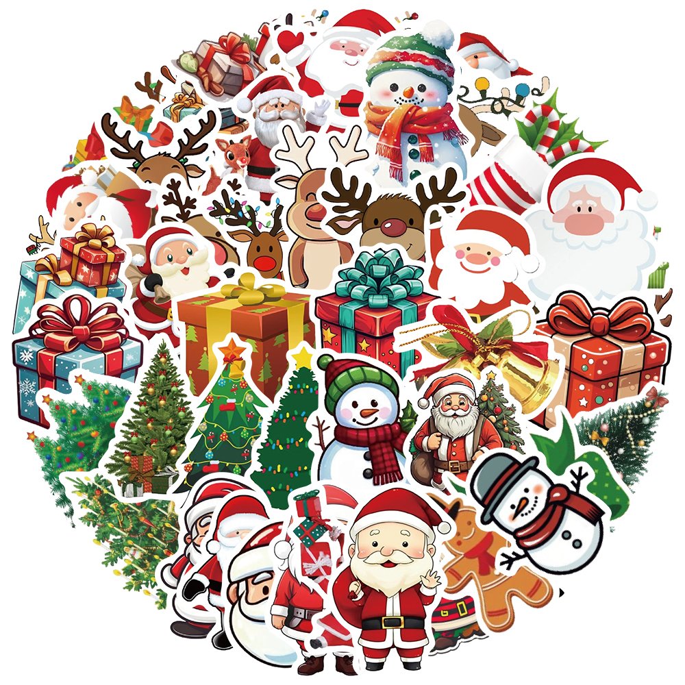 50pcs Die Cut Christmas Graffiti Stickers for Laptop Phone Case Guitar Luggage Decoration Waterproof Festivals Decals Wholesale