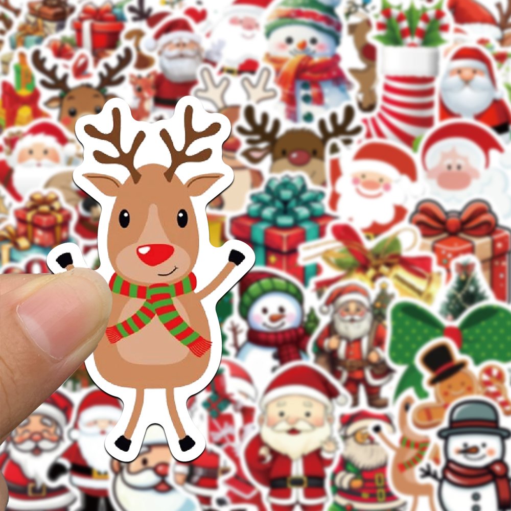 50pcs Die Cut Christmas Graffiti Stickers for Laptop Phone Case Guitar Luggage Decoration Waterproof Festivals Decals Wholesale