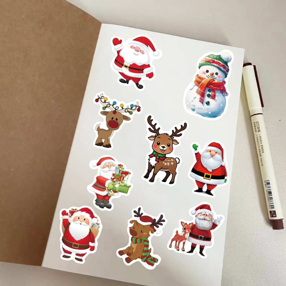 50pcs Die Cut Christmas Graffiti Stickers for Laptop Phone Case Guitar Luggage Decoration Waterproof Festivals Decals Wholesale