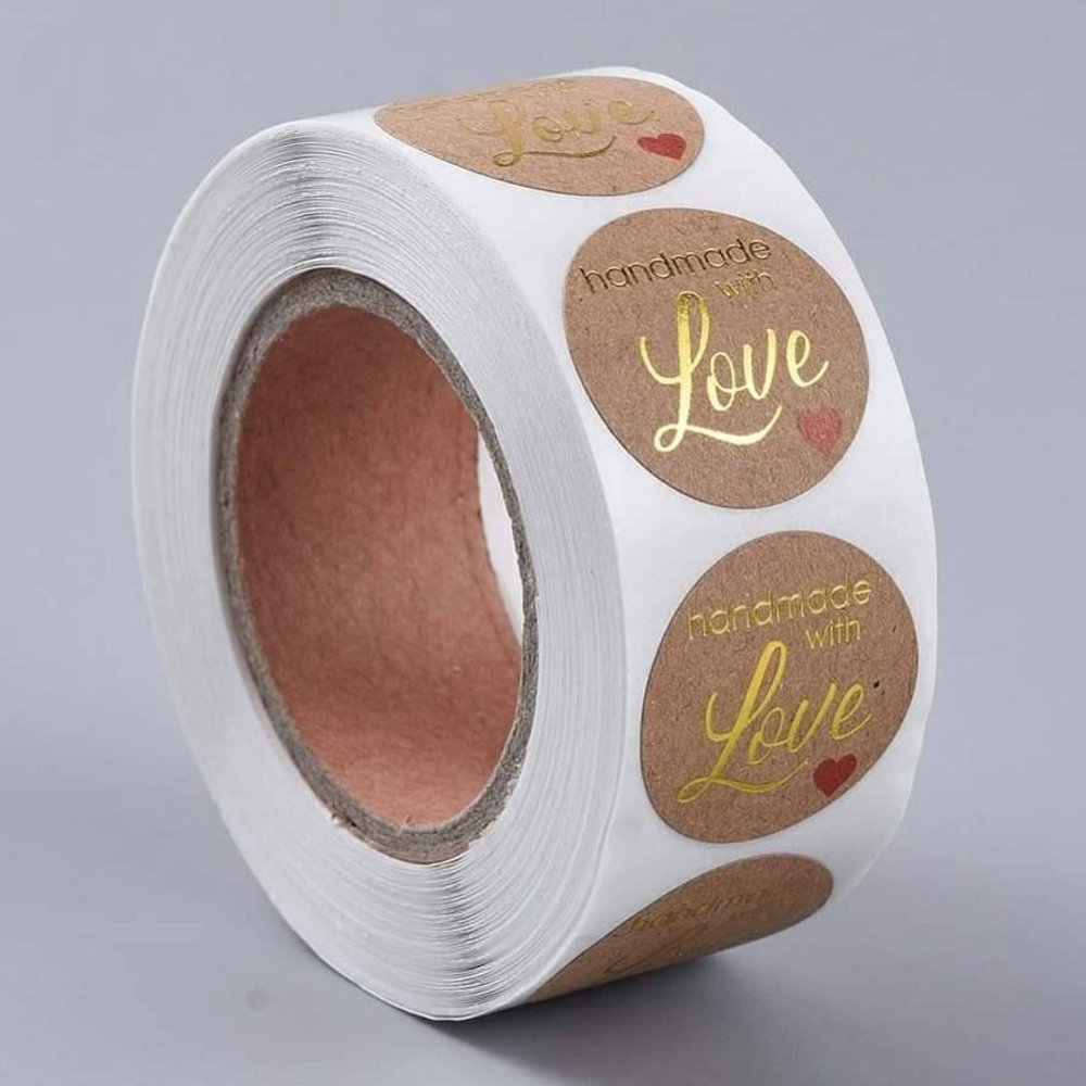 Custom Printing Roll Self Adhesive Round "Handmade With Love" Label Sticker For Your Business Order Envelope Decoration Seal