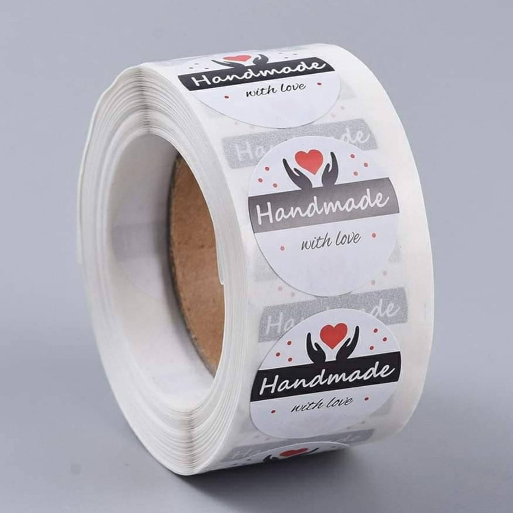 Custom Printing Roll Self Adhesive Round "Handmade With Love" Label Sticker For Your Business Order Envelope Decoration Seal