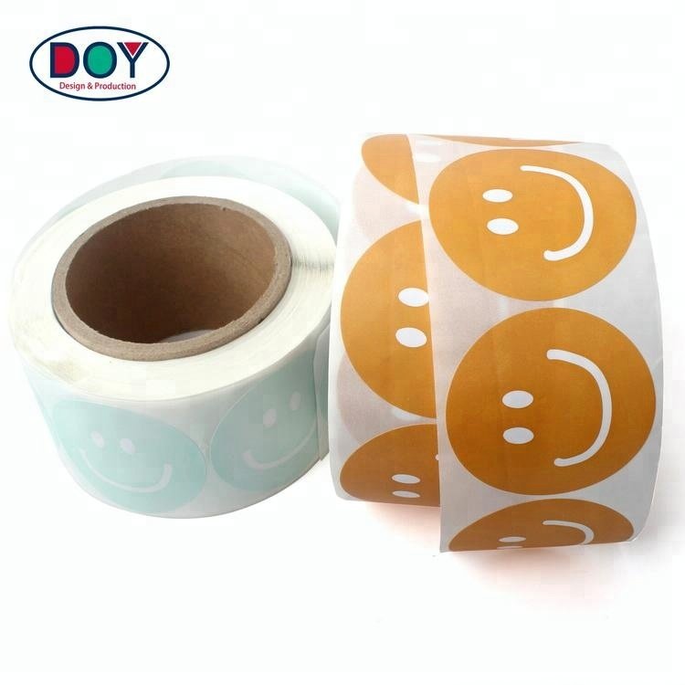 Design Custom Printing Smile Face Logo Roll Self Adhesive Paper Labels Stickers for Package and Bag