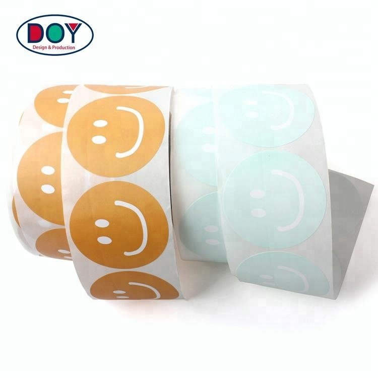 Design Custom Printing Smile Face Logo Roll Self Adhesive Paper Labels Stickers for Package and Bag