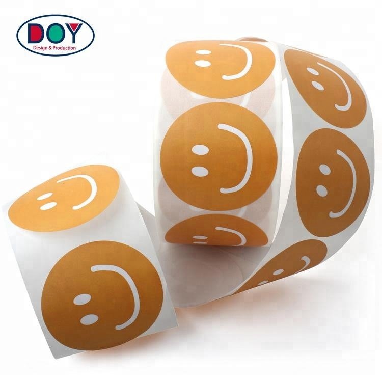 Design Custom Printing Smile Face Logo Roll Self Adhesive Paper Labels Stickers for Package and Bag