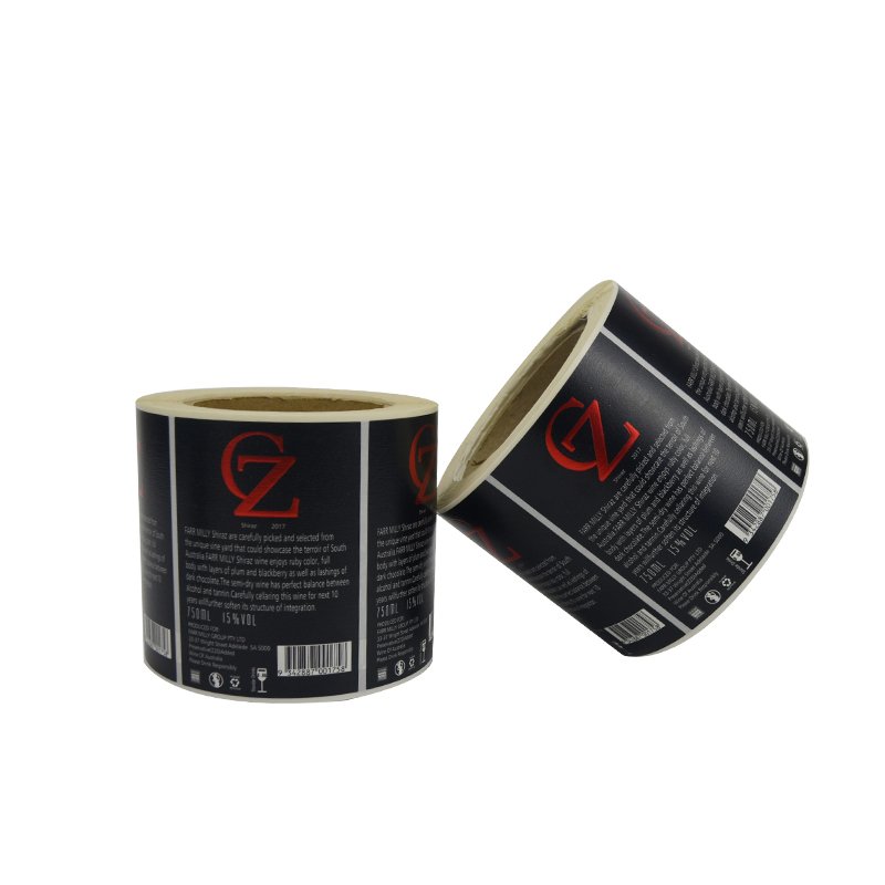 Custom wine whisky vodka glass bottle logo textured paper embossed printed with Bronzing self-adhesive label roll