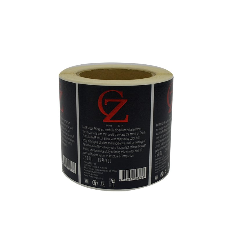Custom wine whisky vodka glass bottle logo textured paper embossed printed with Bronzing self-adhesive label roll