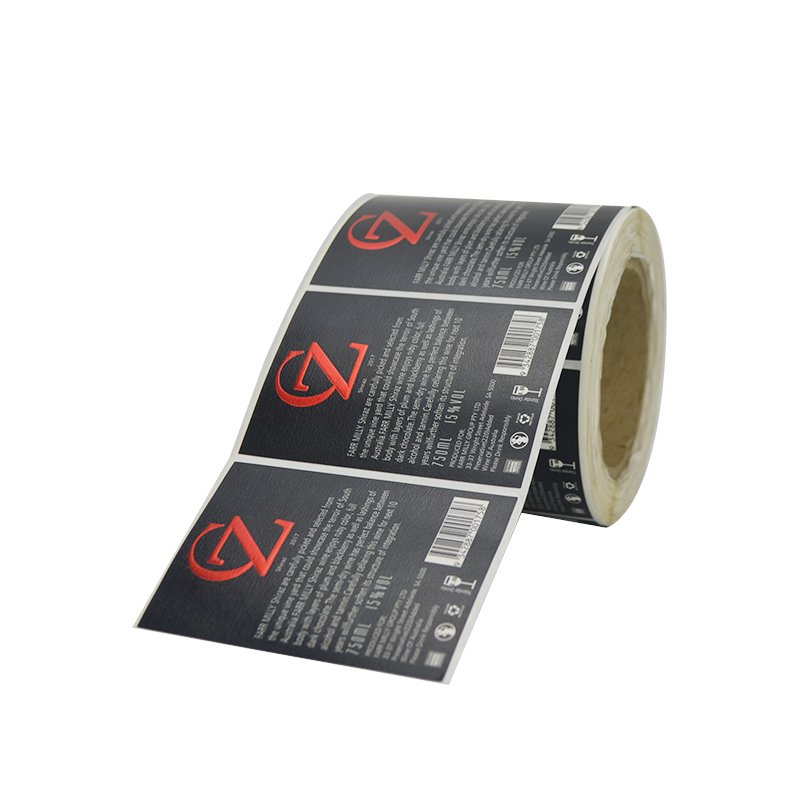 Custom wine whisky vodka glass bottle logo textured paper embossed printed with Bronzing self-adhesive label roll