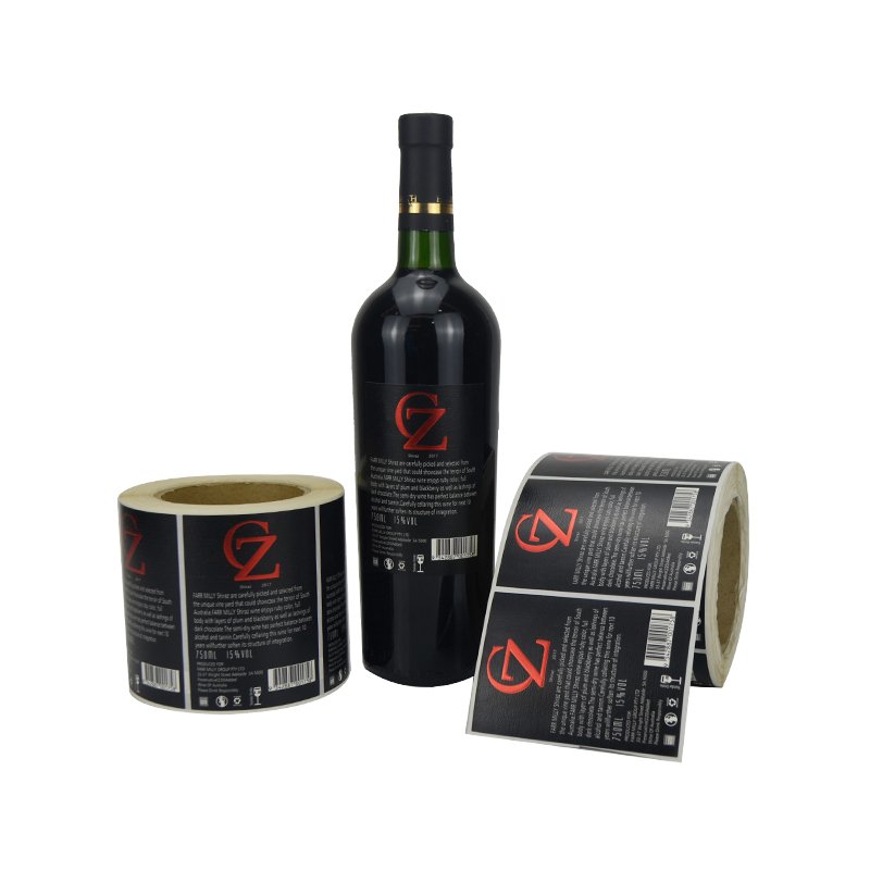 Custom wine whisky vodka glass bottle logo textured paper embossed printed with Bronzing self-adhesive label roll