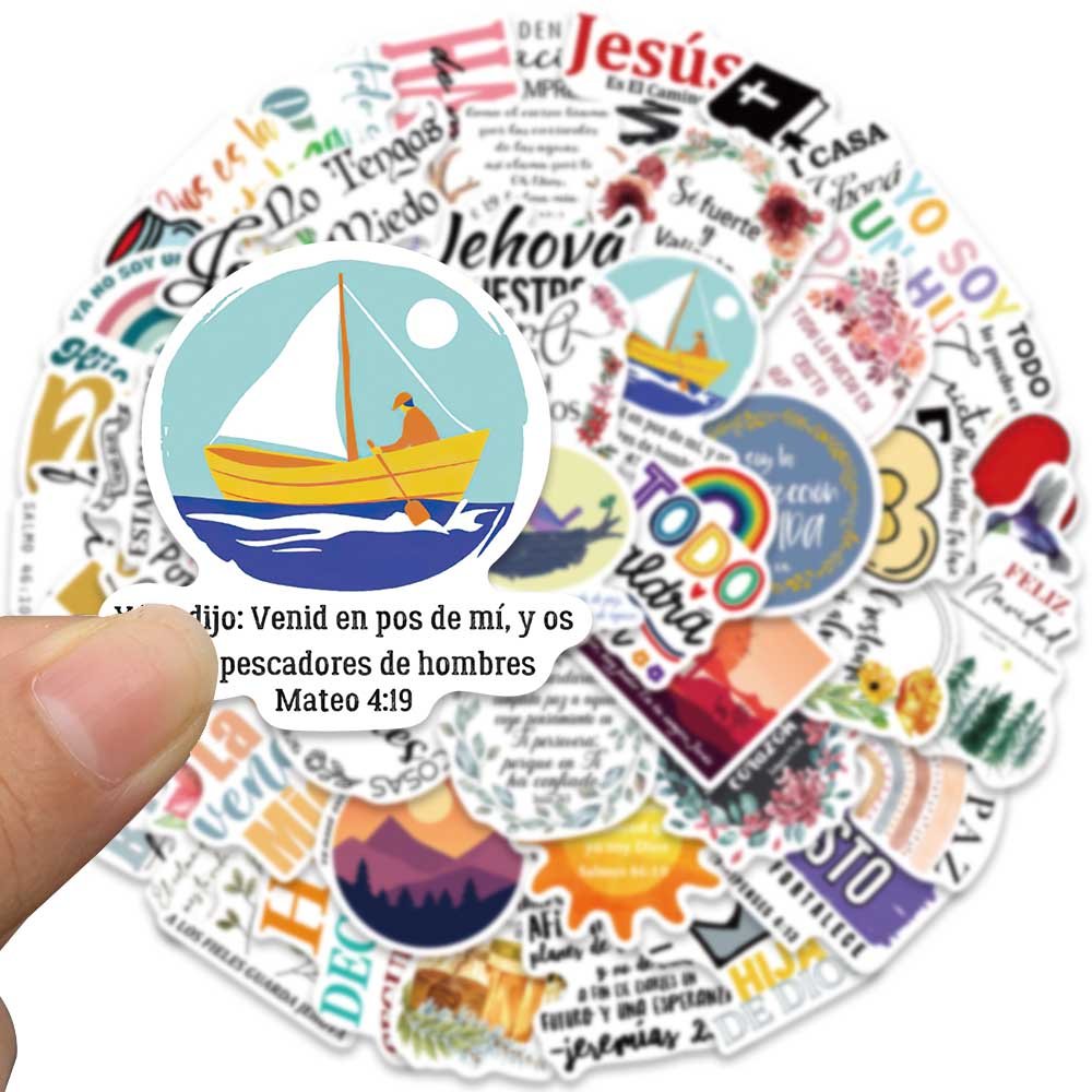50pcs Spanish Bible Jesus Christians Sticker Diy Notebook Laptop Luggage Decoration Christmas Party Waterproof Graffiti Stickers