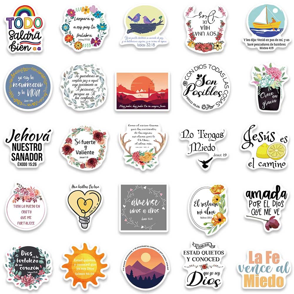 50pcs Spanish Bible Jesus Christians Sticker Diy Notebook Laptop Luggage Decoration Christmas Party Waterproof Graffiti Stickers