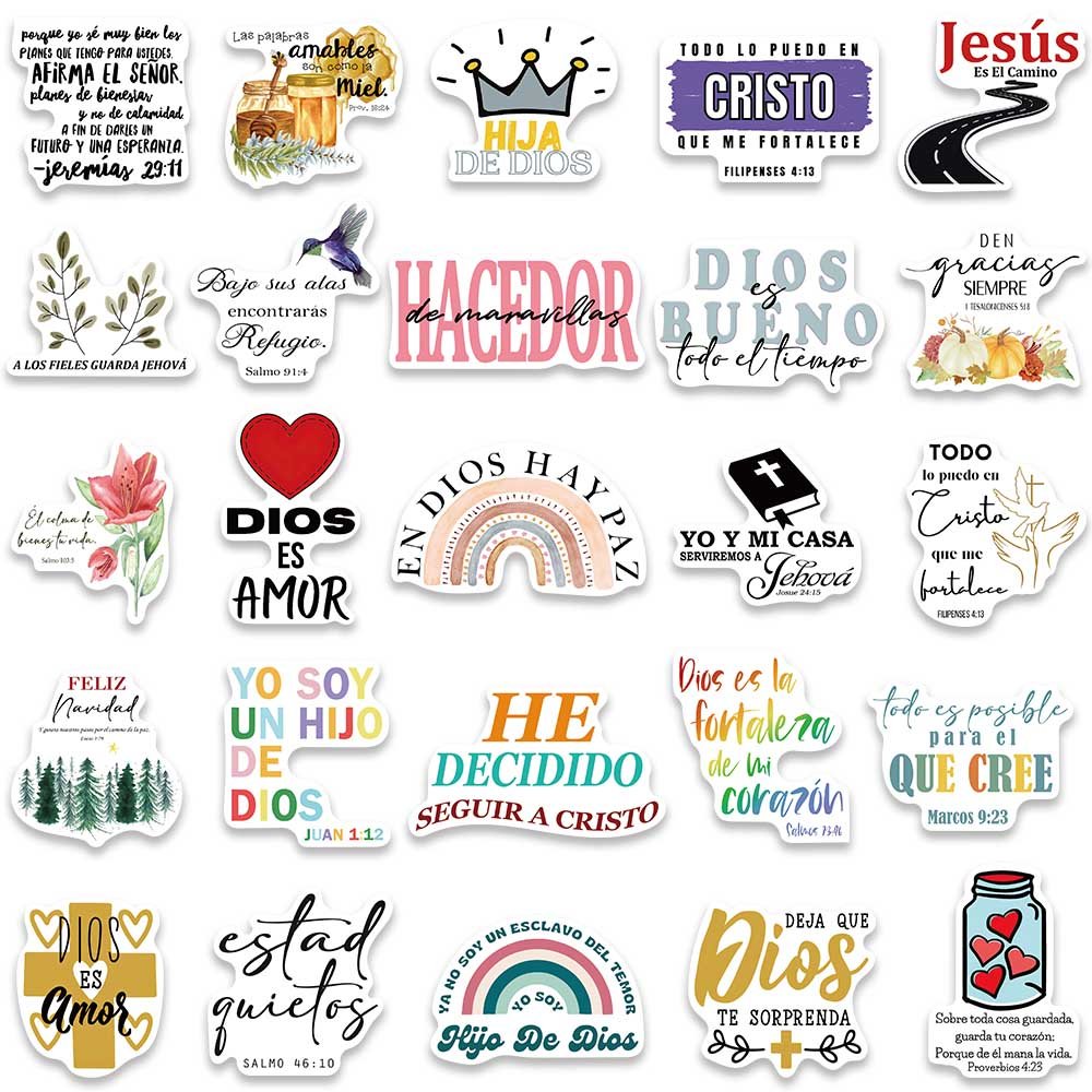 50pcs Spanish Bible Jesus Christians Sticker Diy Notebook Laptop Luggage Decoration Christmas Party Waterproof Graffiti Stickers