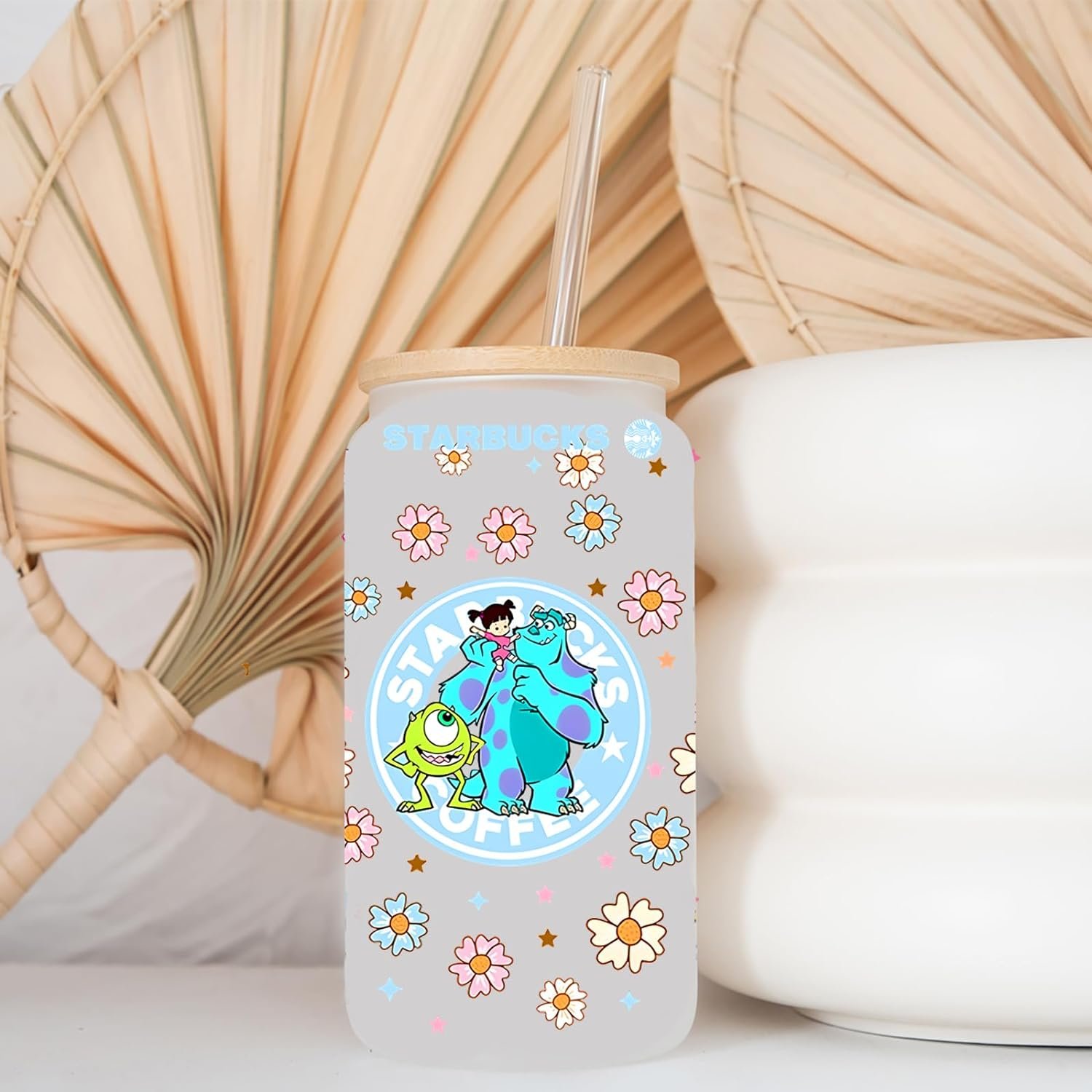 UV DTF Cup Wrap Transfer for Glass Cartoon Care Bear Stich Monsters Cup Wrap Transfer Sticker for 16OZ Glass Cups DIY Crafts