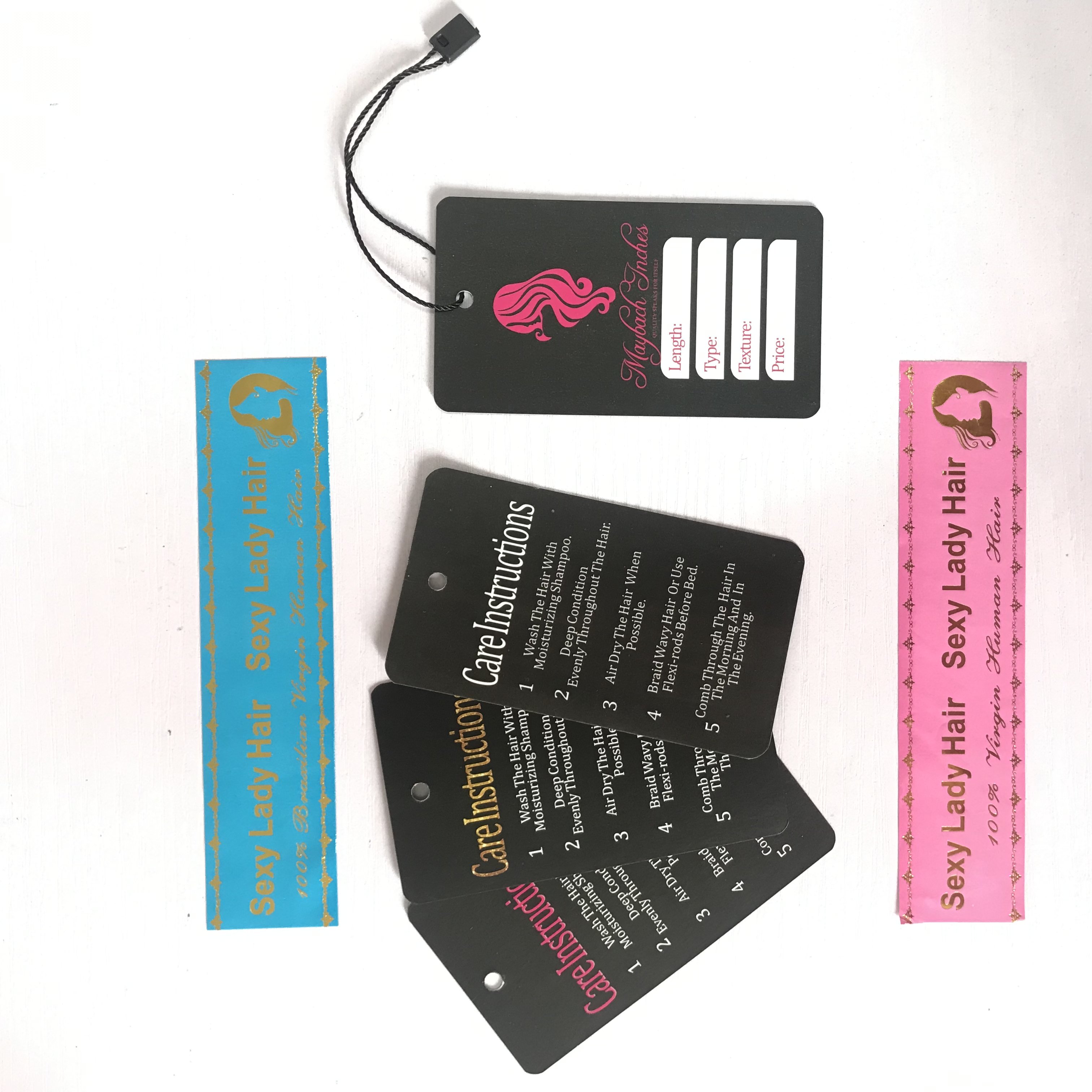 Custom labels hair bundles wrap hair tags for bundle and wig hanging tag and label sticker with logo