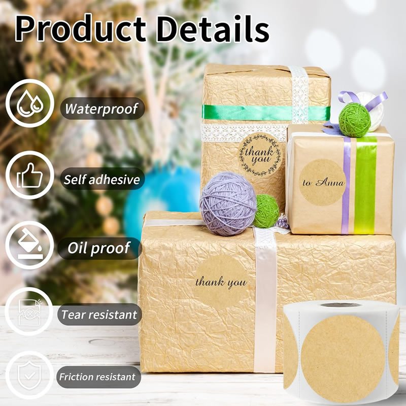 Recyclable Orange 2 Inch Kraft Paper Thermal Printer Stickers Self-Adhesive Direct Thermal Labels DIY Logo Design Name Tags