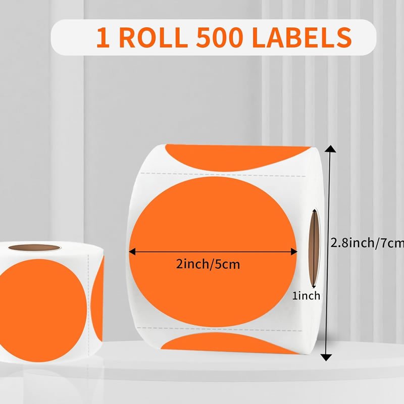 Recyclable Orange 2 Inch Kraft Paper Thermal Printer Stickers Self-Adhesive Direct Thermal Labels DIY Logo Design Name Tags