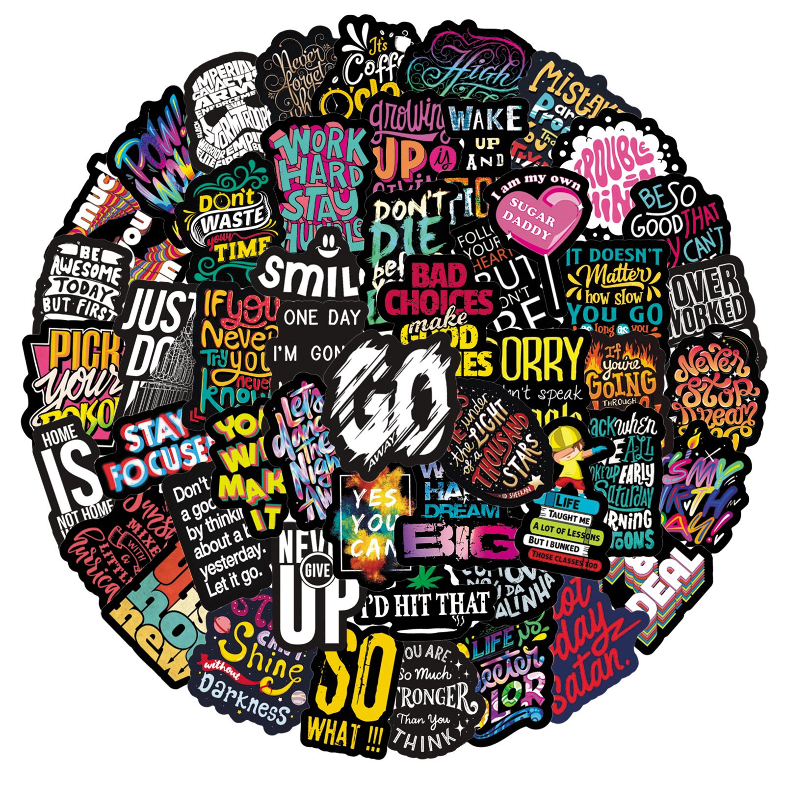 50Pcs Colorful Inspirational Motivational Stickers for Waterproof DIY Decor Sticker for Water Bottles Luggage Laptop Home