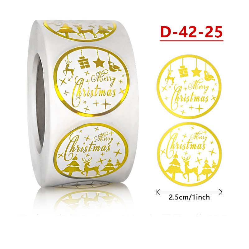 Custom Transparent Waterproof Merry Christmas Sticker Roll Gold Stamping Round Label Sticker for Gift Packaging