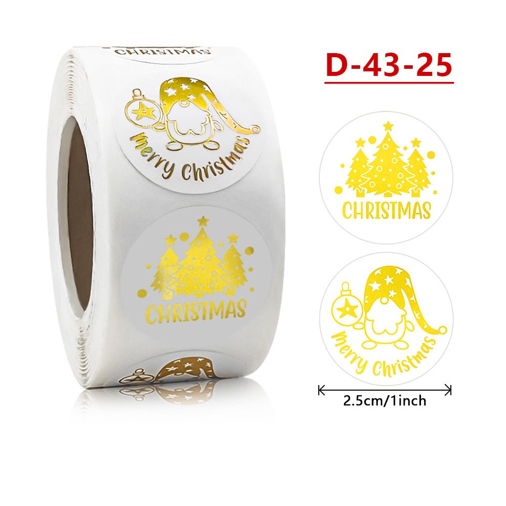 Custom Transparent Waterproof Merry Christmas Sticker Roll Gold Stamping Round Label Sticker for Gift Packaging
